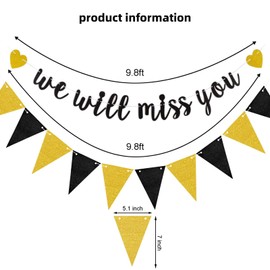 We Will Miss You Retirement Party Decoration Se,Retirement Banner Sign Triangle Flag Kit, Farewell Banner for Retirement Farewell Graduation Going Away Party Background Decorations Supplies (Black)
