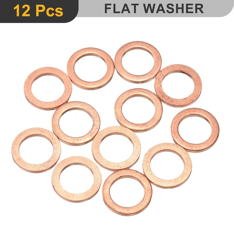 sourcing map M12 Flat Washer, 12 Pcs Copper Ring Flat