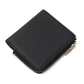 Blanc Pomme bp-1056 Women's Wallet, Anti-Skimming, Genuine Leather, Coin Purse, Coin Case, Business Card Case, Small, L-Shaped Zipper,, Black
