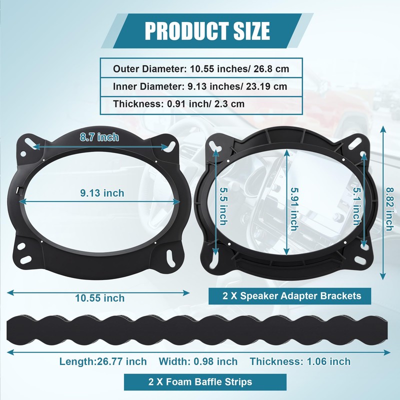 Gulfmew 6×9 Inch Front Door Speaker Adapter Bracket with Foam