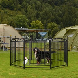 Dithoko Dog Playpen, 31.7 inch 8 Panels Metal Dog Exercise Pen & Playpen with Door, Foldable Portable Indoor/Outdoor Pet Playpen for Large Medium Dogs and Pet (Black)