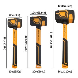 BOOSDEN Rubber Mallet Set, 3-Pack 10 oz 20 oz and 36 oz, With Hook, Solid Head & Ergonomic Grip Handle, Soft Face Hammer for Flooring, Woodworking
