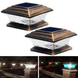 HUYIENO Solar Post Cap Lights Outdoor LED Lighting Deck Fence Cap Light 9 Light Modes Bright White/7 Color Fixed Modes/7 Color Cycling Mode Suitable for 4x4 5x5 Wooden Posts Brushed Copper 2pk