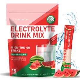 HydriPulse Electrolytes Powder Packets - Sugar Free, Naturally Flavored, 10 Electrolyte & Vitamins Electrolyte Drink Mix - Watermelon Flavors, Keto Friendly, Vegan, Non- GMO, 18 Packets