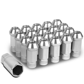 DNA MOTORING LN-ZTL-9026-15-SL 20Pcs M12 x 1.5 Open End Style Wheel Lug Nuts w/Deep Drive Extension Adapter, 25mm OD/50mm H, Silver