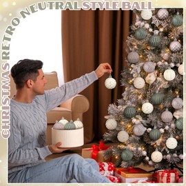 Civaner 24 Pcs Neutral Textured Christmas Ball Ornaments 2.36 Inch Vintage Christmas Tree Decorations Rustic Distressed Ornaments Farmhouse Holiday Decor for Xmas Tree