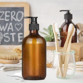 Paquete de 4 botellas de jabón de manos recargables con etiquetas impermeables (ámbar)