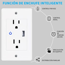 NOVAKA Contacto Duplex, Enchufe Inteligente con Conexión Wifi, Enchufes Contacto Doble, Con Puertos Carga Usb Receptáculo, Compatible con Alexa y Google Assistant, Control con App Connect para Celular
