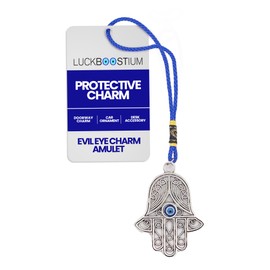 LUCKBOOSTIUM Hamsa Hand Evil Eye Charm - Amulet for Protection, Hanging Ornament, Bag Keychain, Rear View Mirror, Car Accessories for Men & Women, Windows & Doors Decor, Yoga & Meditation Enthusiasts