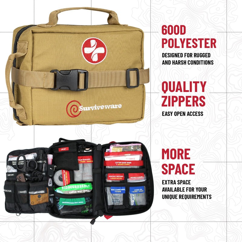 Surviveware 119 Pcs Comprehensive Premium Survival First Aid Kit -