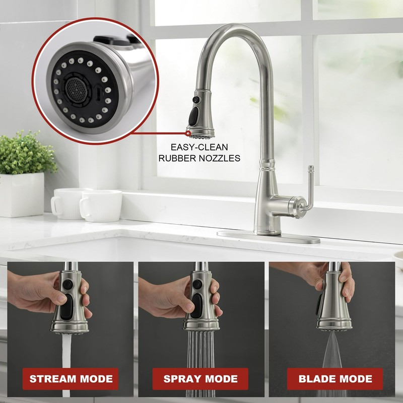 Lavatrum Kitchen Faucets with Pull Down Sprayer 17 Inch Single