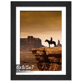 A PLUS MAX 6x8 Picture Frame, Engineered Wood Frame Display Photo 5x7 with Mat or 6 x 8 without Mat, 6 by 8 Frame with Black Wood Grain for Wall - 1 Pack/Black/6"x8"