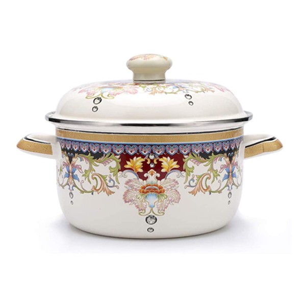 Flower Enamel on Steel Stock Pot/Stockpot with Lid, 3 Quart