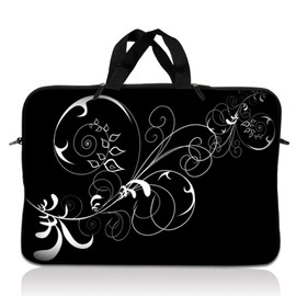 Laptop Skin Shop 15" - 15.6" Neoprene Laptop Sleeve Bag Carrying Case with Handle - Vines Black and White Swirl Floral