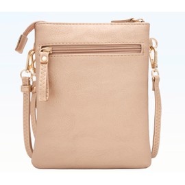 Solene Women's Faux Leather Organizer Multi Zipper Pockets With Detachable Wristlet Crossbody Bag -WU002L (Rose Gold-1)