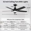 putroad 52 Inch Ceiling Fans with Lights: Black 5 Blades
