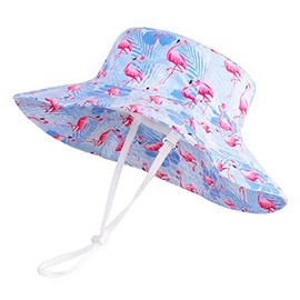 JUPSK Toddler Bucket Hat Kids Sun Hat with Adjustable Chin Strap UPF50 Wide Brim Flamingo Cap for Infant Baby Boys and Girls 4-6 Years Old Light Blue