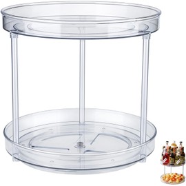 Windfromort 2 Tier Turntable Organiser - Round Plastic Lazy Susan Spice Organiser - Cabinet Organiser Kitchen - Turntable Organiser for Spice Jars, Kitchen, Dressing Table, Base Cabinet