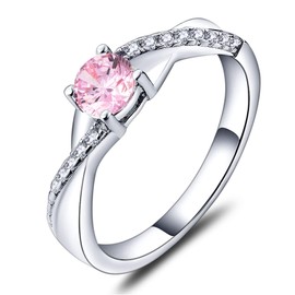 YL 925 Sterling Silver Engagement Ring 5MM Created Pink Tourmaline Infinity Ring for Women-size8