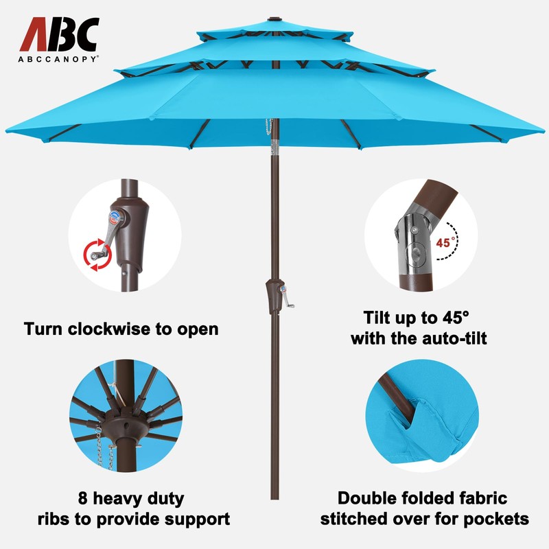 ABCCANOPY Patio Umbrellas 3 Tiers 10FT (Turquoise)