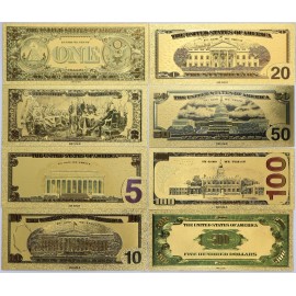 Gold Note Set $1 $2 $5 $10 $20 $50 $100 $500 Federal Reserve 24k Currency GFS07