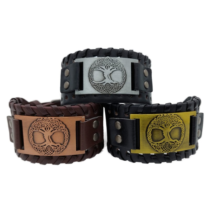 Vikings Viking Bracelet Yggdrasil World Tree of Life Leather Metal