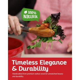 Boxiki Kitchen Wooden Tongs for Cooking - Nonstick Kitchen Salad Tongs for Serving Food, Grilling, Cooking, BBQ and Tossing Salad - Made of Natural Walnut Wood, Size 12-inch