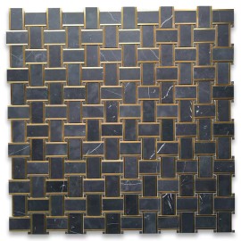 Stone Center Online N668XH Nero Marquina Black Marble 2x3 Basketweave Mosaic Tile Honed