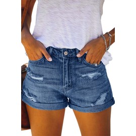 Ancapelion Women's Denim Shorts Ripped High Waisted Jean Shorts Stretchy Rolled Hem Hot Pants Blue-205 XL