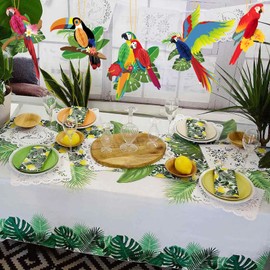 LMSHOWOWO 9PCS Tropical Birds Honeycomb Paper Cutouts, Parrot Hawaiian Summer Beach Tiki Bar Luau Party Hanging Decorations, for Hawaiian Party Decorations Accessories Rainforest Parrot Decoration