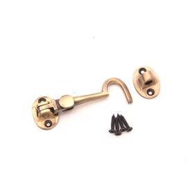 3" Antique Heavy Duty Brass Cabin Hook & Eye Silent Catch/Latch/Holder/Back Gate/Shed/Patio Door