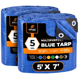 Better Blue Poly Tarp 5' x 7' (2-Pack) - Multipurpose Protective Cover - Lightweight, Durable, Waterproof, Weather Proof - 5 Mil Thick Polyethylene - by Xpose Safety