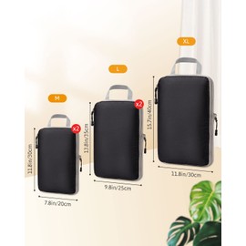 Meowoo Packing Cubes Compression Suitcase Organiser Packing Cubes Packing Bags Clothes Bags Packing Cubes Luggage Storage Bags (Black, Pack of 5)