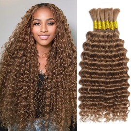Ginger Human Hair Braiding Hair 6 Bundles/Pack 150g 20 Inch Color 30# Deep Wave Bundles Human Hair Extensions No Weft 12A Brazilian Ginger Braiding Hair for Boho Braids
