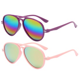 OWL 2Pcs Aviator Sunglasses for Kids UV400 Protection Lens Plastic Toddler Kids Aviators Sunglasses Boys Girls