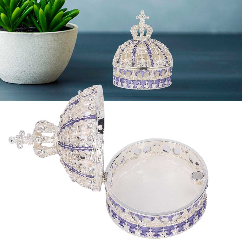 Metal Trinket Box Purple Crown Shape Shiny Elegant Exquisite Zinc