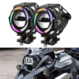 DREAMIZER Motorcycle Front Headlight, Motorcycle Headlight DRL with Angel Eyes Light, 12 V 24 V Motorcycle Fog Light Compatible with R1200GS 1200XRT Touring ATV UTV with High/Low/Strobe 3 Light Modes