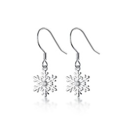 SLUYNZ 925 Sterling Silver Christmas Snowflake Earrings Drop for Women Teen Girls Small Snowflake Dangle Earrings Winter Holiday Earrings(A-SILVER)