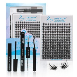 LinShow Lash Clusters Kit 168pcs Mix 9-16mm Volume Soft Natural Cluster Lashes DIY Individual Eyelash Extensions Kit With Seal Bond Remover Easy Self Application (AD17, C Curl Mix 9-16mm)
