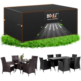 BOLEi Cover Garden Furniture Winterproof Tarpaulin with Ventilation Openings 420D Oxford Fabric Protective Cover Waterproof Rainproof Windproof Protective Cover for Rattan Furniture Balcony Furniture