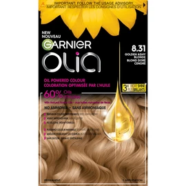 Garnier Olia Permanent Hair Dye, Ammonia-Free Hair Color, 8.31 Golden Ashy Blonde, 100% Grey Coverage, Long-Lasting Hair Shine With 60% Oils, 1 Application