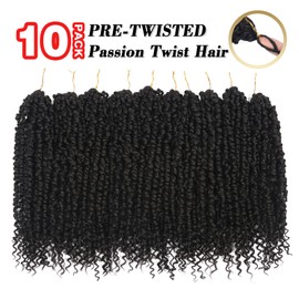 Beyond Beauty Passion Twist Hair ,14 Inch Water Wave Pre Looped Passion Twist Crochet Hair ,Pre-twisted Passion Twist Bohomian Braids Crochet Hair Extension for Black Women 10 Packs 1B
