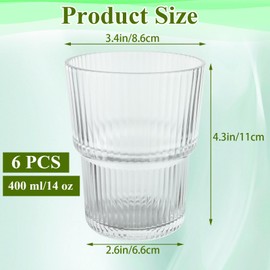 LDXDRU 6 Pack Ribbed Drinking Glasses, 14 Oz Ribbed Glassware, Fluted Drinking Glasses, Stackable Drinking Glasses Clear Vintage Glassware for Kitchen, Poolside, Party