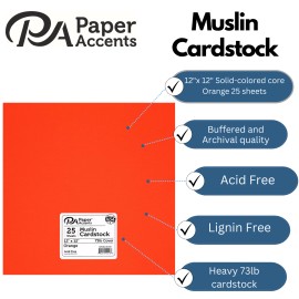 Not Available PA Paper Accents Muslin Cardstock 12" x 12" Orange, 73lb colored cardstock
