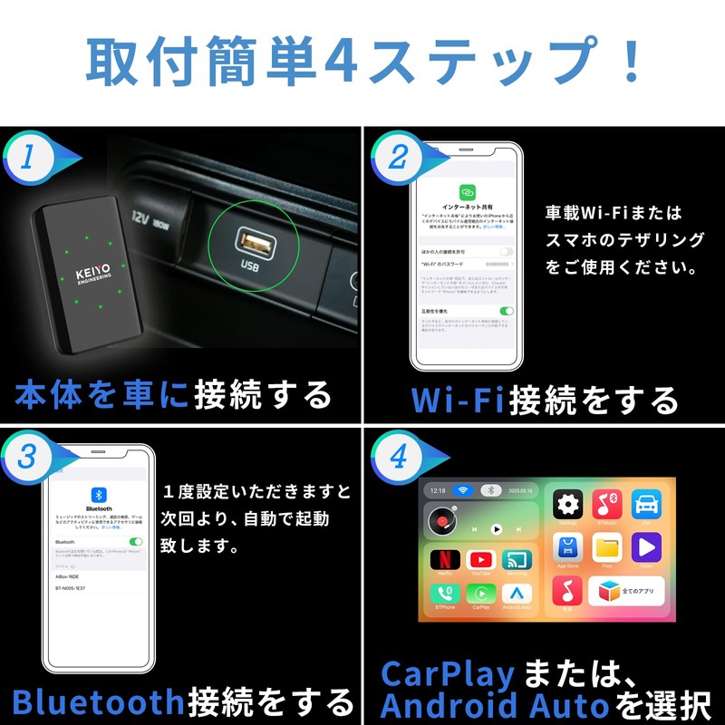 KEIYO APP CAST Light AN-S149 Wireless Car Play/Wireless Android Auto