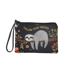 Jeiento Women Travel Cosmetic Organizer Makeup Pouch Portable Case Animal Sloth Pattern Change Purse Wallets Small Coin Purse Follow Your Dreams