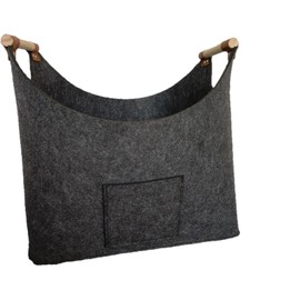 OBLLAR Felt Firewood Basket with Wooden Handle Felt Basket Extra Large Foldable Wooden Basket Felt Bag as Storage Basket for Shopping, Wood, Newspaper or Firewood XL(Dark Grey)