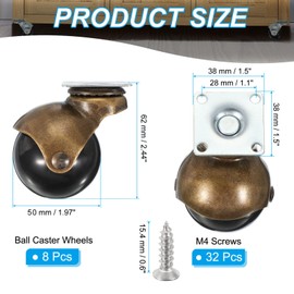 PATIKIL 2 Inch Ball Caster Wheels Set of 8, 360° Rotating Swivel Top Plate Wheels with M8 Screws for Furniture Table Cabinet Bronze