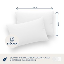 Dreamzie Pillowcases, 40 x 60 cm (Set of 2), 100% Jersey Cotton, 150 g/m², White, Resistant and Hypoallergenic