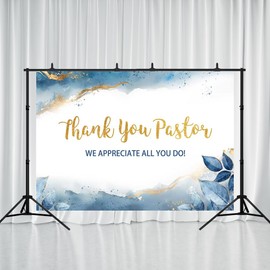 Printspree Thank You Pastor Backdrop - 7x5ft Pastor Appreciation Day Decorations Watercolor Blue Gold Appreciation Banner for Church Events Celebrations Photography Background Photo Booth Props